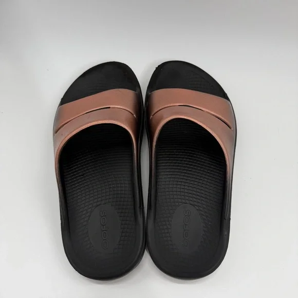 Oofos Ooahh Luxe Rose Gold Slides - Picture 7 of 12